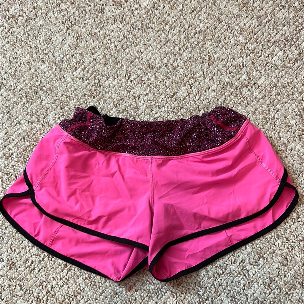Lululemon Pink and Black Speed Up Low Rise Shorts
